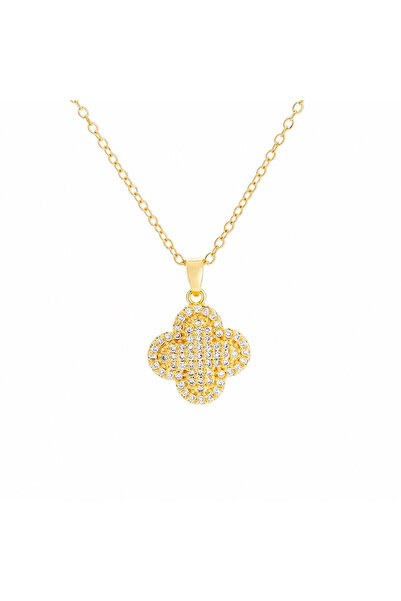 Pursehuit Gold-colored necklace, stainless steel, 18k gold plated, with zirco...