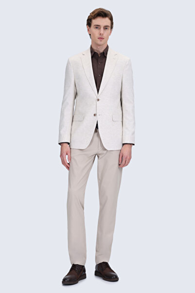 Hatemoğlu Beige Comfort Fit Mono Collar Linen Classic Jacket