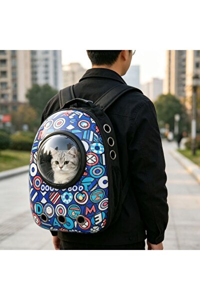 idei Rucsac transport pisici tip capsulă spațială cu imprimeu 42×34×29 cm, ru...