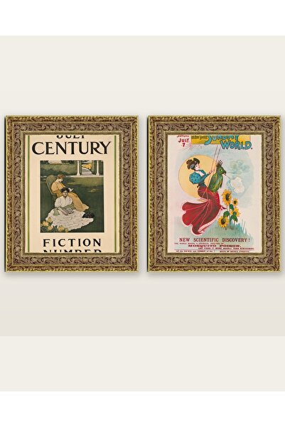 July Century Fiction Number Retro Vintage Poster Seti 2'li