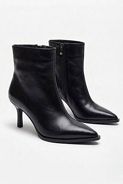 simplicity Women's Black Leather Pointed Toe Thin Heeled Short Boots