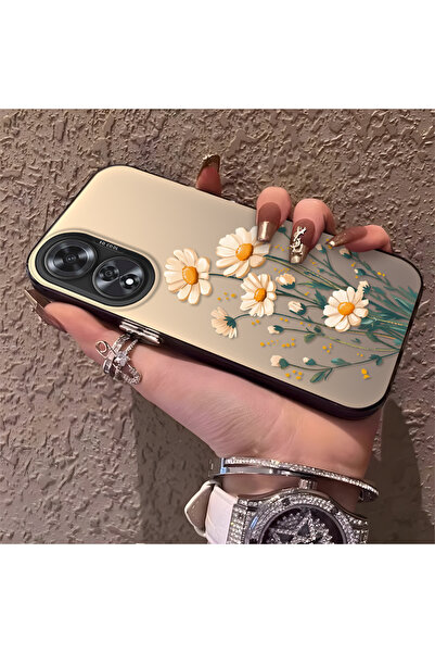 SLIMFELT Oppo A60 Uyumlu Mat Papatya Çiçek Baskılı Silikon Kılıf, Darbe Koruması