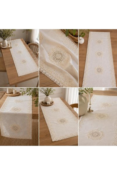 Buldan CSN Tekstil 3 el oyalı, dantelli yıldız runner