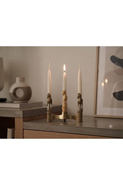 SCA CANDLE Dekoratif mum Şamdanlık Mum At Desenli Toplam 3 Parça