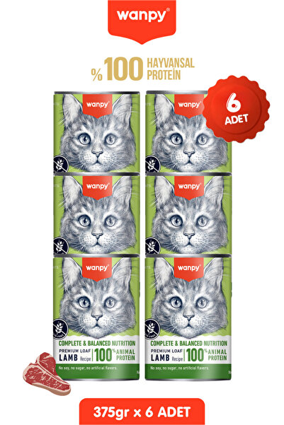 Wanpy 6lı Tahılsız Kedi %100 Gerçek Et Proteinli Kuzulu Konserve 6 Adet 375 gr