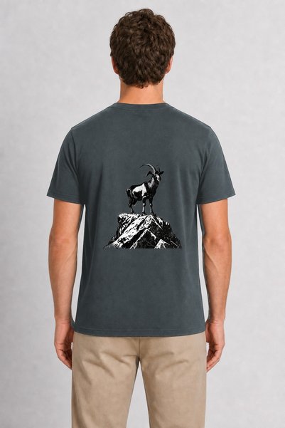 WAKHA Men's Mountain Goat Vintage Print Design - Back Printed - Smoked