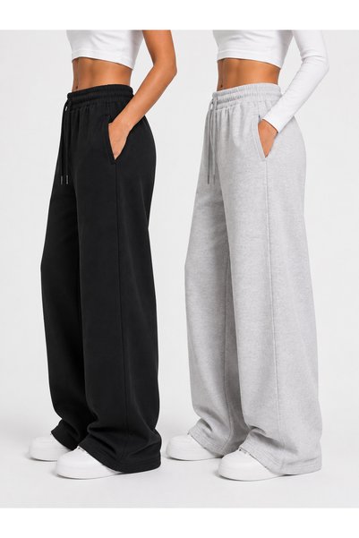 yx yustex sport Seasonal Sweatpants Suitable for 2-Piece Islamic Clothing (Black and Grey) Loose Fit, Straight Leg, High Waist