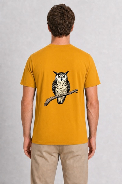 WAKHA Men's Wise Owl Artistic Graphic Design Back Printed - Yellow