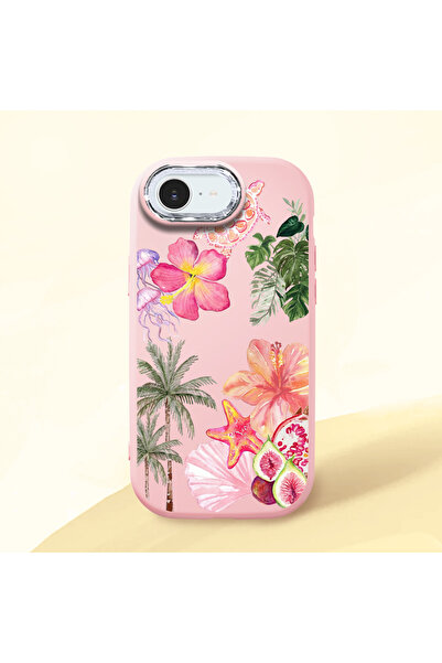 ucuc iPhone 16E Uyumlu Darbe Emici Kamera Korumalı pembe Silikon Kılıf Çiçek ...