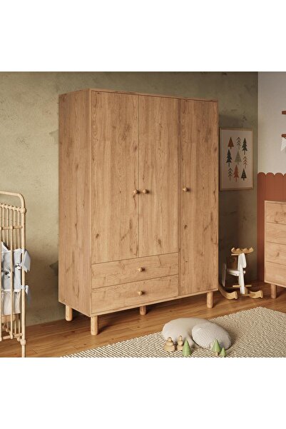 Bimossa KG3050 Bunny Sepet 120 cm, 3 Kapaklı Gardırop, 2 Çekmeceli Yüksek Aya...