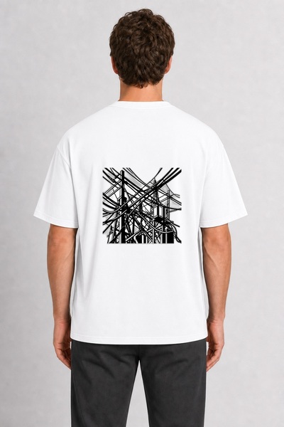 WAKHA قميص رجالي بتصميم Modern City Power Lines Street Style Graphic - مطبوع ...