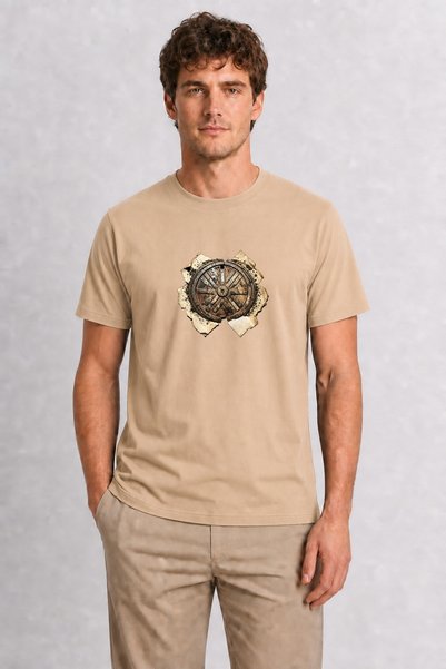 WAKHA Men's Industrial Manhole Cover Grunge Graphic - Cream
