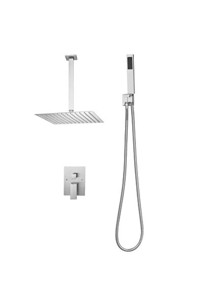 OMS Set de dus, Montaj incastrat, Inox, Argintiu, Cap dus patrat cu efect plo...