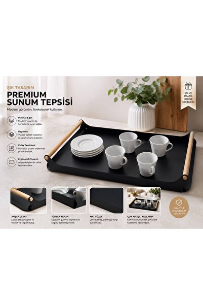 AYS DEKORASYON KAHVE SUNUM TEPSİSİ AHŞAP KOLLU
