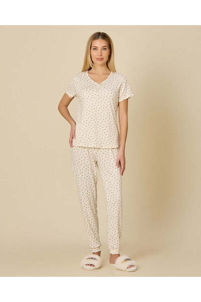 REDTAG Women Light Pink Printed Lace-Trim Pajama Set