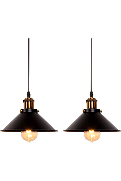 GGEROU 2PC Retro Black Iron Pendant Light, Adjustable Cable Hanging Lamp E27,...