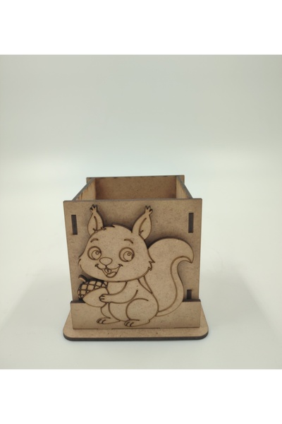 WOODIVA AHŞAP Cute Squirrel Paintable Wooden Pen Holder School DIY Activity A...