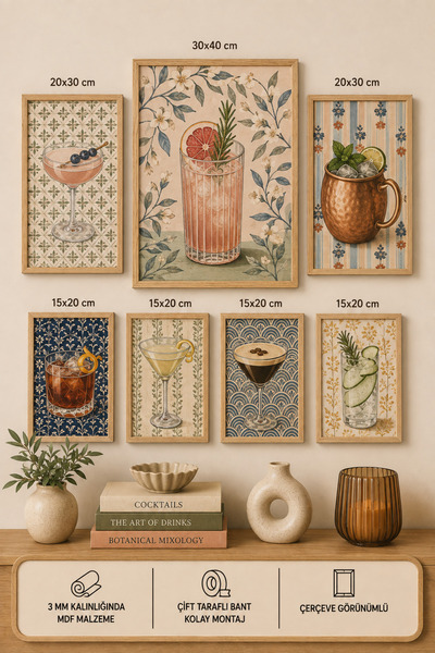 UNT 7-Piece Frame-Looking Modern Painting Set |   Vintage Beverage Theme, Coc...