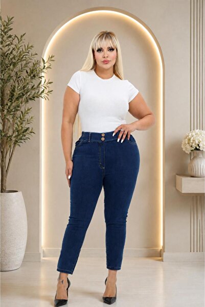 EYLÜLXXL Plus Size Pants - Blue - High Waist