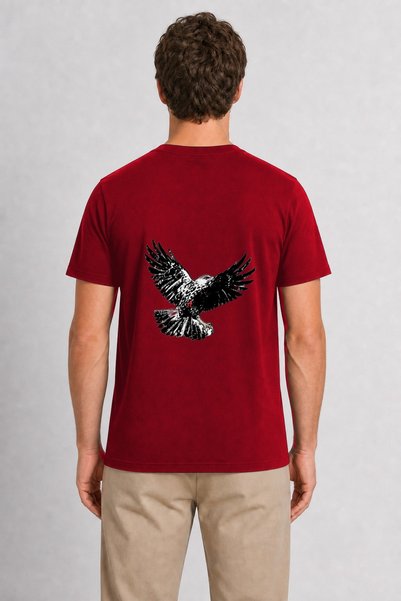 WAKHA Men's Traditional Japanese Style Hawk Back Print - Red