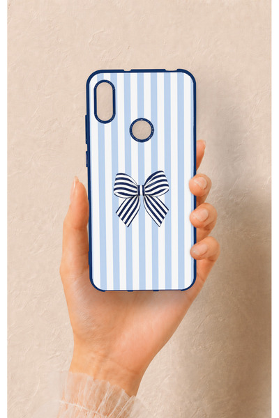 Vip Case Huawei Y6 2019 Uyumlu Mavi Beyaz Kurdele Desenli Silikon Kılıf