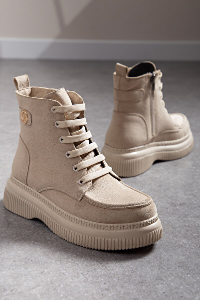 Mc vay Shoes Kadın Mc Aksesuar Detaylı Saraçlı Bağcıklı ve Fermuarlı Kalın Ka...