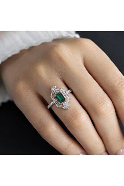 Art Deco Emerald Kesim Zümrüt Pırlanta Yüzük - 30020025