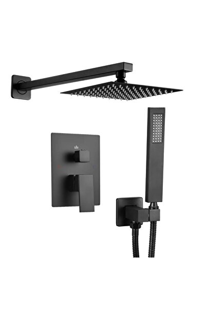OMS Set de dus, Montaj incastrat, Inox, Negru mat, Cap dus patrat 20 cm, 500 ...