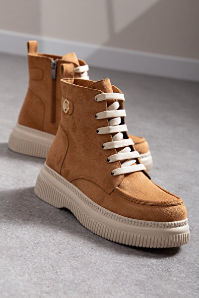Mc vay Shoes Kadın Mc Aksesuar Detaylı Saraçlı Bağcıklı ve Fermuarlı Kalın Ka...