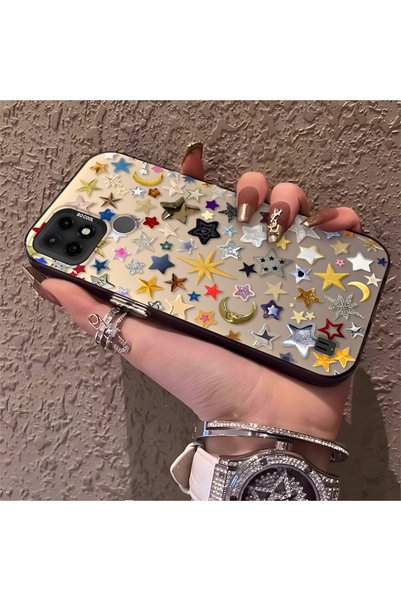 quırkshıeld Realme C21 Uyumlu Yüksek Kaliteli Şık Renkli Yıldız Grafik Kılıf,...