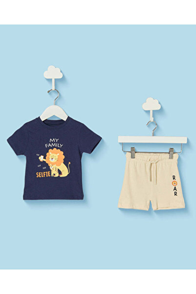 REDTAG Infant Boys Navy My Family Lion Short Pyjama Set