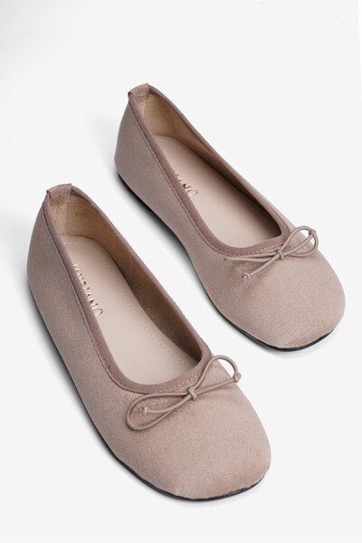 Mubiano Women's Suede Ballerina Flats with Bow Detail and Oval Toe, Alya Beige