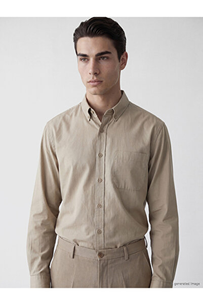 LC Waikiki Peak New Season Beige Regular Fit Gabardine Men's Shirt