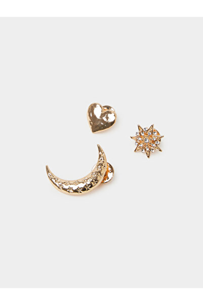 Styli Gold Tone Star, Heart and Crescent Brooch Set