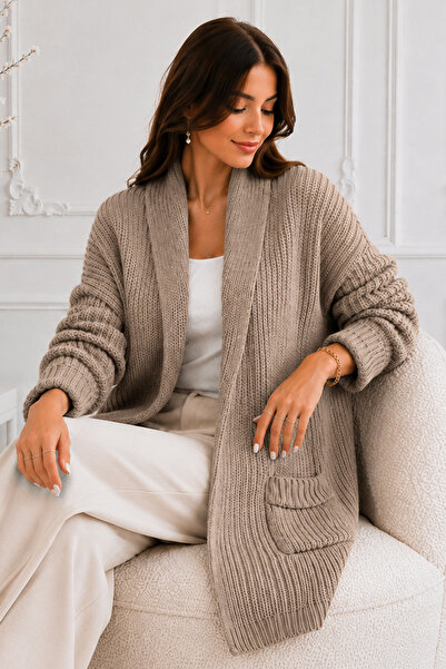 benguen Pocketed Knitwear Cardigan R4596 Mink