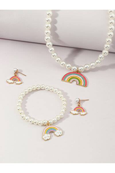 Take Two By Styli Girls Pearl and Rainbow Charm Necklace, Bracelet and Earrin...