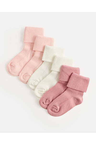 REDTAG Infant Girls Pink And Ivory Fold-Over Ankle Socks (Pack Of 3)