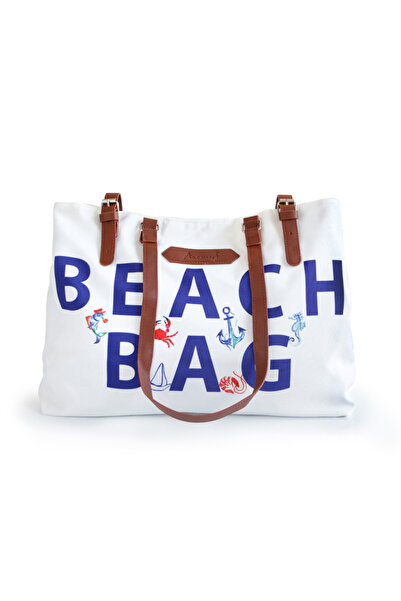 ANEMOSS White Printed Beach Tote Bag