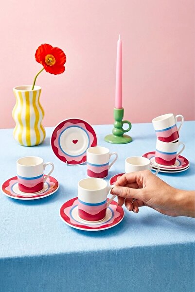 NESS HOME 12 Parça 6 Kişilik Porselen Eclipse Kahve Fincan Takımı 100 ml