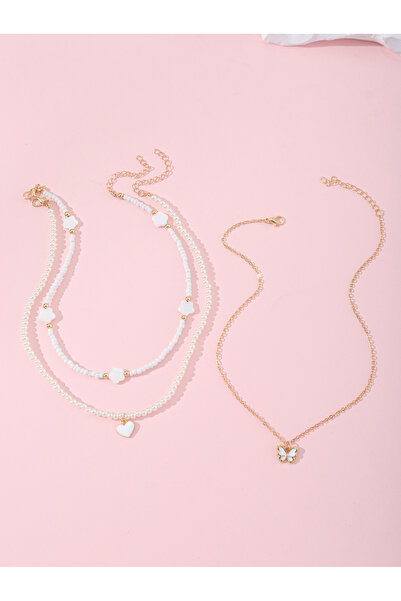 Take Two By Styli Pack of 3 - Girls Multi-Color Beaded and Link Necklaces wit...