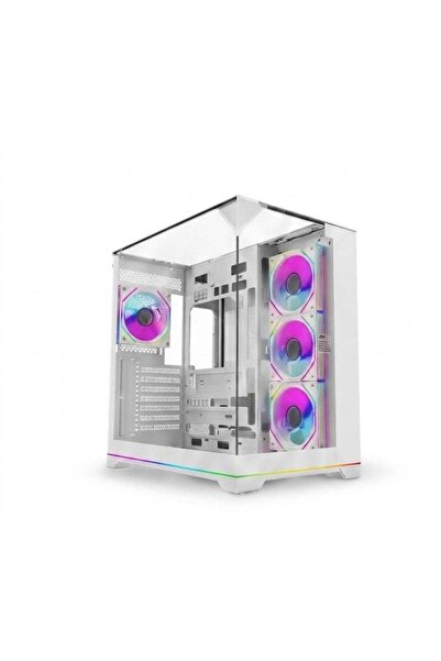 Lino صندوق كمبيوتر أبيض مزود بمراوح RGB بانورامية