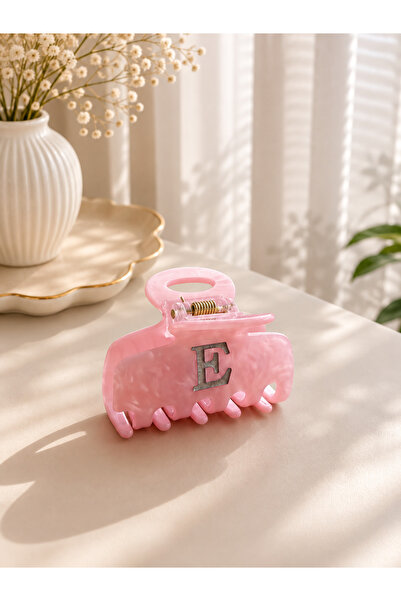 Lilith Takı Pink Letter E Hair Clip – Stylish Women's Hair Clip with Marble P...