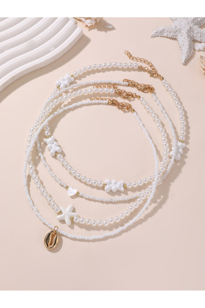 Take Two By Styli Pack of 4 - Girls White Pearl and Charm Necklaces