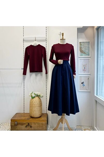 fayaboutique.com Lacivert Pile Detaylı Marina Etek