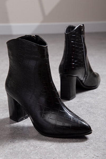 Mc vay Shoes Kadın Tarz Bilek Crocodile Fermuarlı Kaymaz Taban 7 Cm Topuklu B...