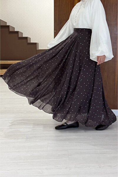 fayaboutique.com Bitter Brown Tiny Polka Dot Lurea Skirt