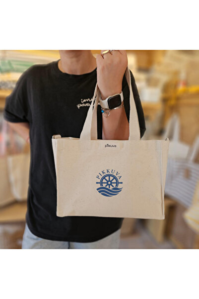 Pikkuva Dark Blue Ship Wheel Logo and Waves Modern Minimalist Printed Mini Ca...