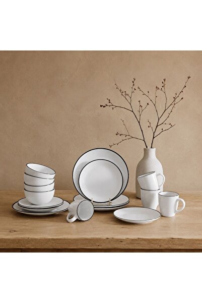 Danube Home Noor 16 Piece Stoneware Dinner Set -serves 4, White, Dinner Sets