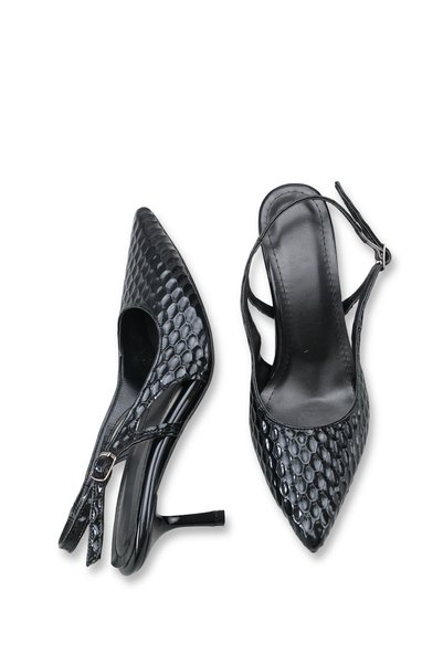 Riccon Carina Aria Women's Pointed Toe Open Back Thin Heeled Shoes 0012301 3D Printed Black