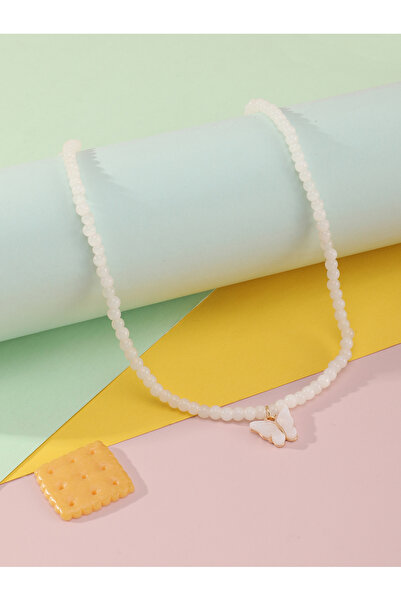Take Two By Styli Girls White Beaded Butterfly Pendant Necklace